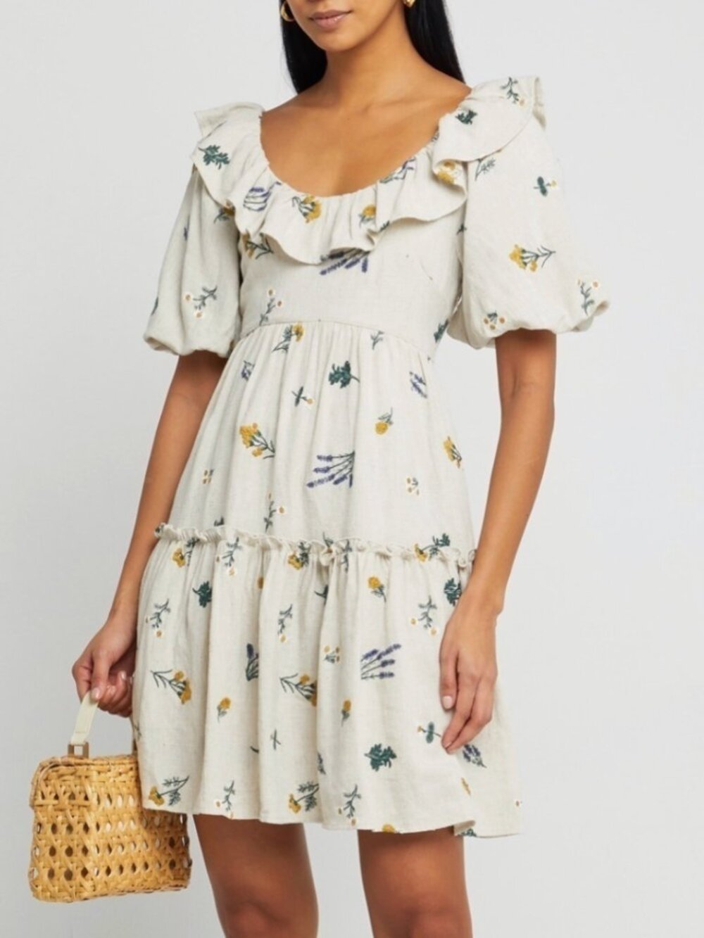 O.P.T. June Dress Beige Embroidered Floral